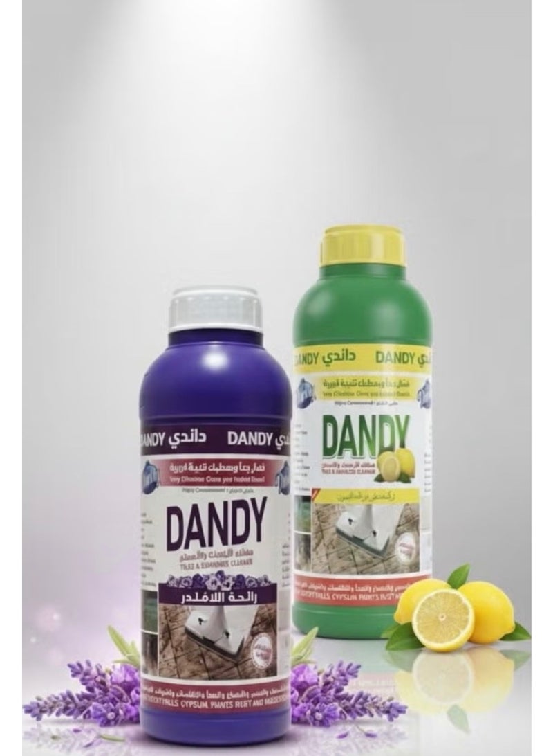 Two pieces of Dandy floor cleaner with lavender scent and refreshing lemon scent